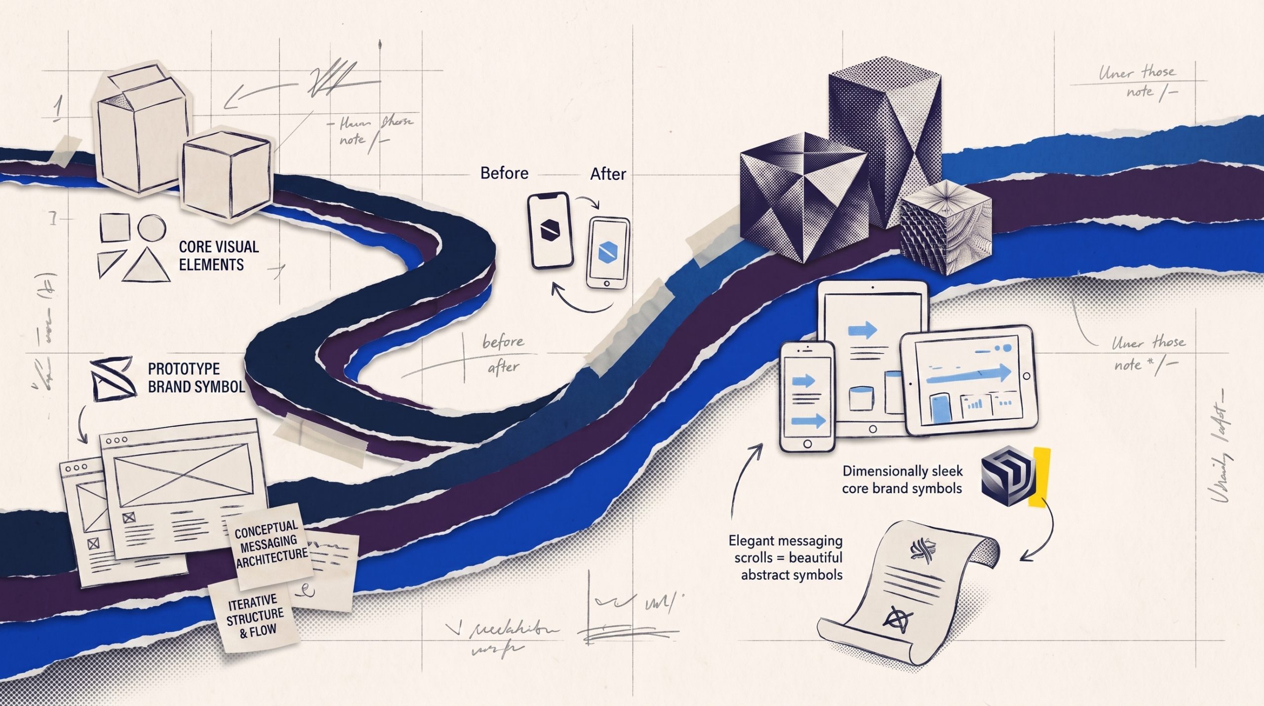 Brand evolving over time as a business updates its positioning, messaging, and visual identity