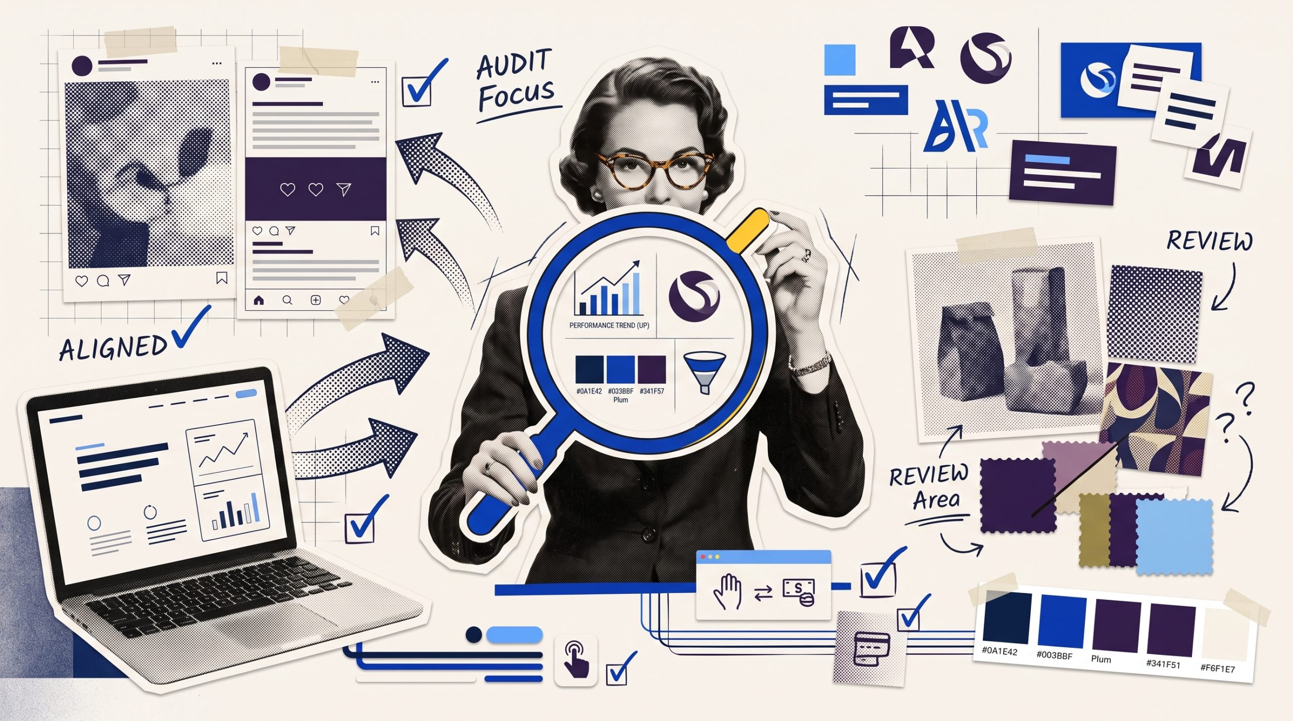 Business reviewing brand identity, messaging, and customer touchpoints through a brand audit